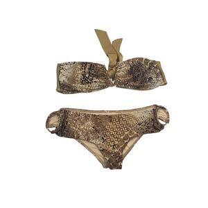 AVA Brown Snake Animal Prink Strapless Bikini Swimsuit - Size Large